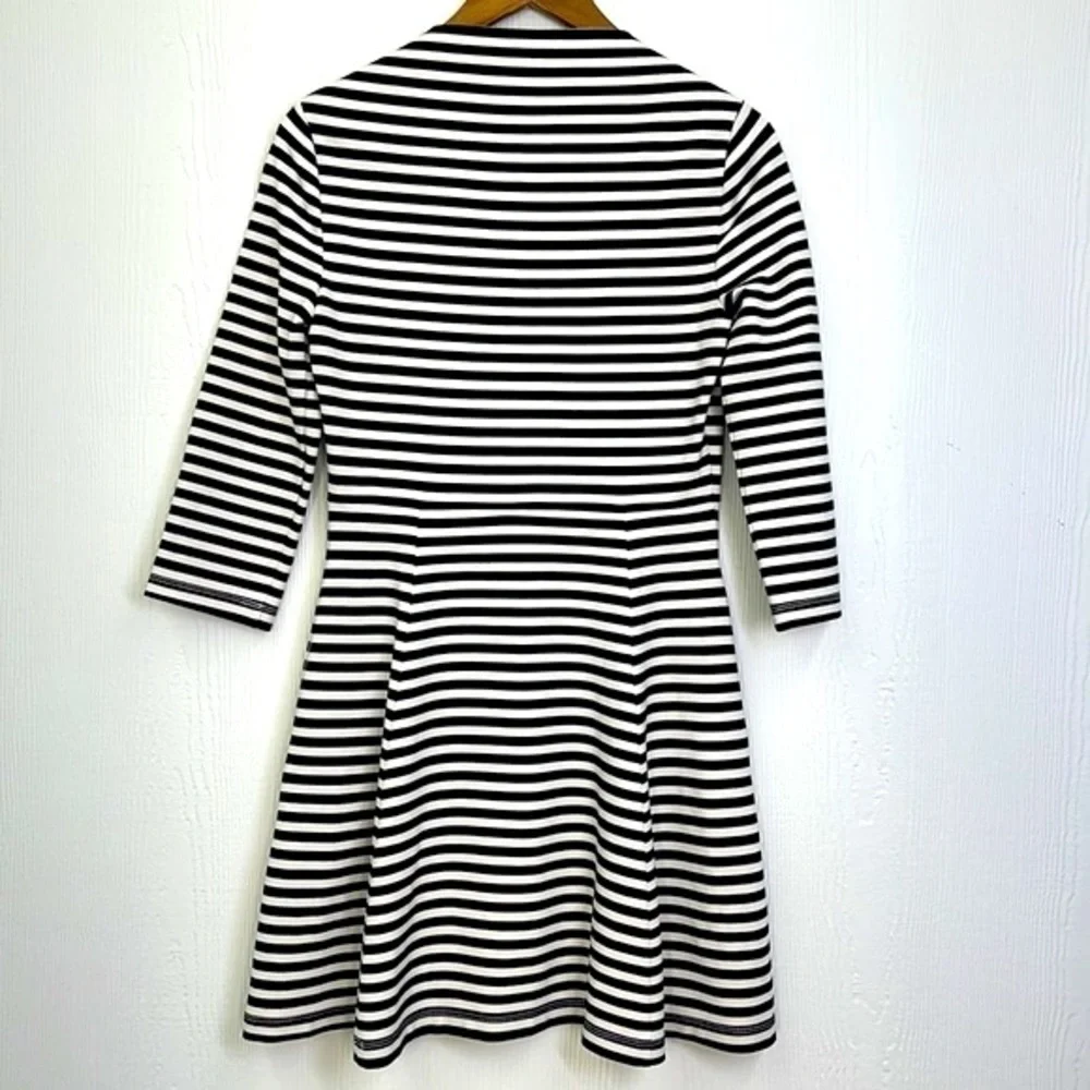 Kate Spade - Brooke Street Black & White Stripes Quarter Sleeve Midi Dress SM